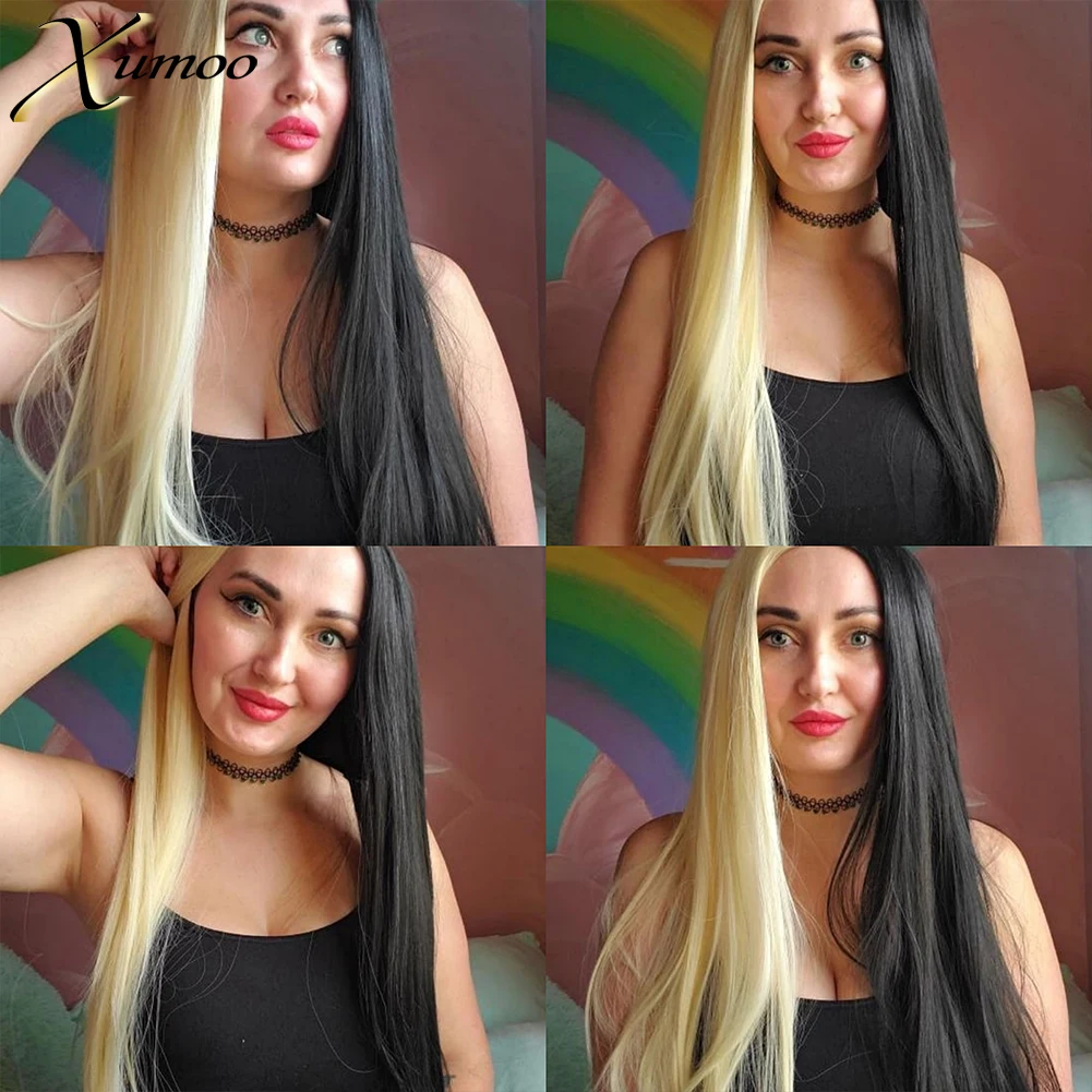 Xumoo Pre Plucked Remy Brazilian Huamn Hair Long Bone Straight Half Blonde Half Black Highlight Lace Front Wigs For Black Women Human Hair Lace Wigs Aliexpress