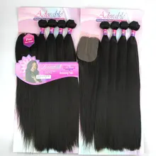 Hair-Amazing Closure Yaki Synthetic Adorable Packet with 4pcs Heat-Resistant-Fiber Soft