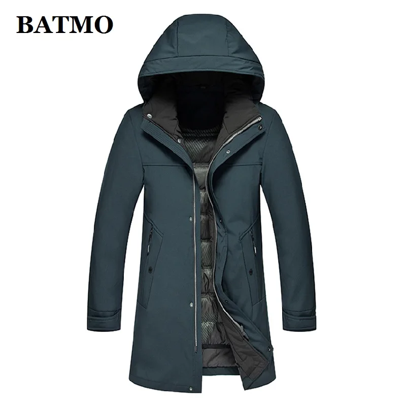BATMO 90% белые куртки с капюшоном на утином пуху мужские зимние пуховики толстое