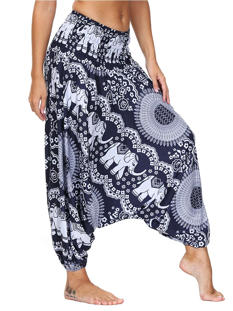 Harem Yoga Pilates Pants Hippie Bohemian Smocked Baggy Boho Fitness