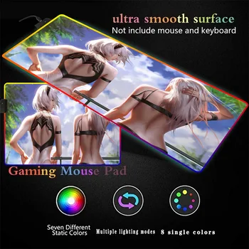 

2b Nier Automata Sexy Anime Girl RGB Gaming Large Mouse Pad Gamer Led Computer Mousepad with Backlight Carpet for Keyboard Desk