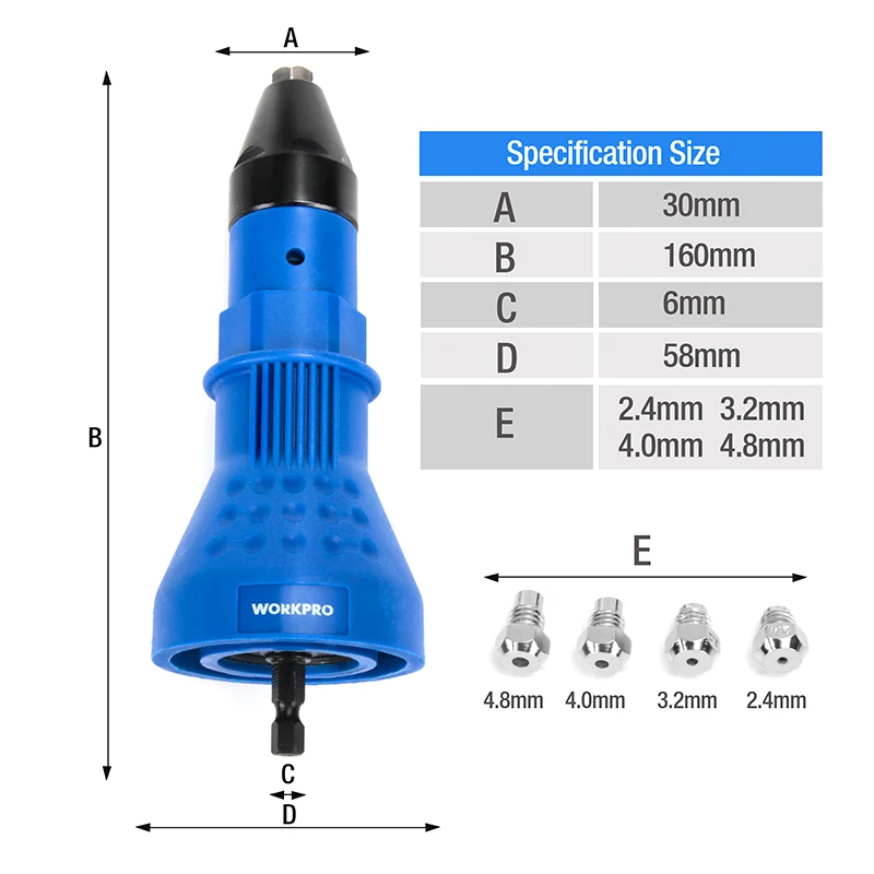 WORKPRO электрическая Заклепка гайка пистолет клепки инструмент беспроводные клепки Дрель адаптер вставка гайка инструмент клепки Дрель адаптер