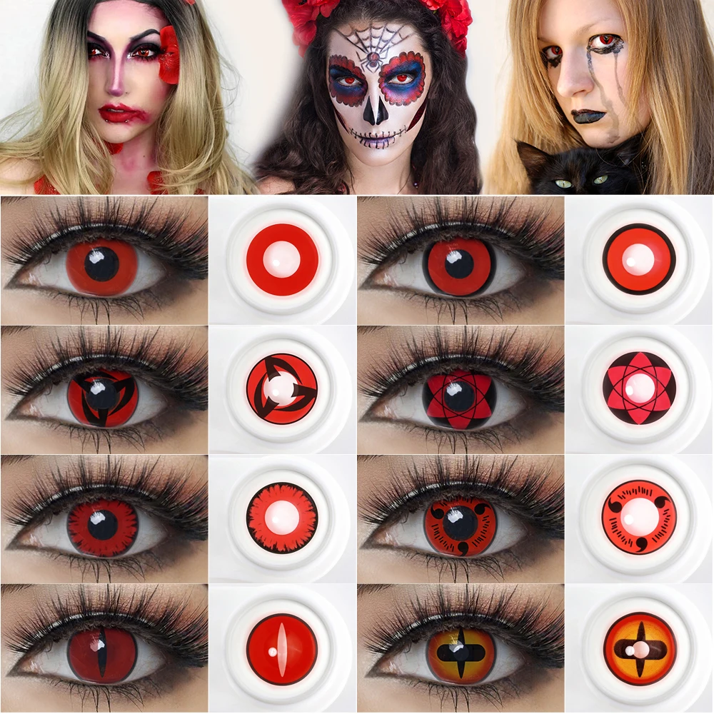 Red Lenses Anime Cosplay Contact Colored for Eyes Color 2Pcs Halloween Year Sharingan | Красота и здоровье