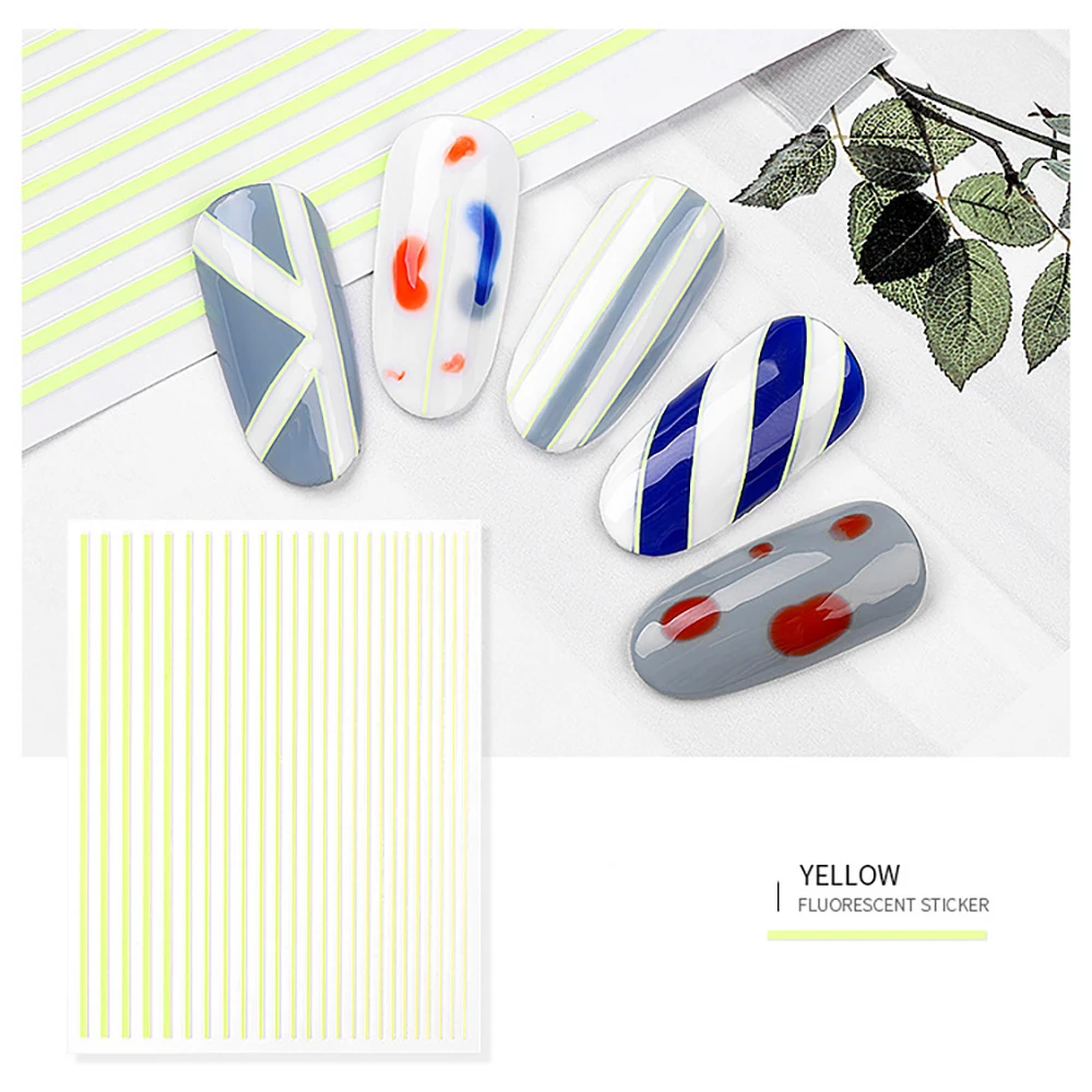 yellow 1 лист 3D ногтей стикер полосы ленты флуоресцентные цветные наклейки для ногтей клейкая лента для дизайна ногтей наклейки - Цвет: yellow