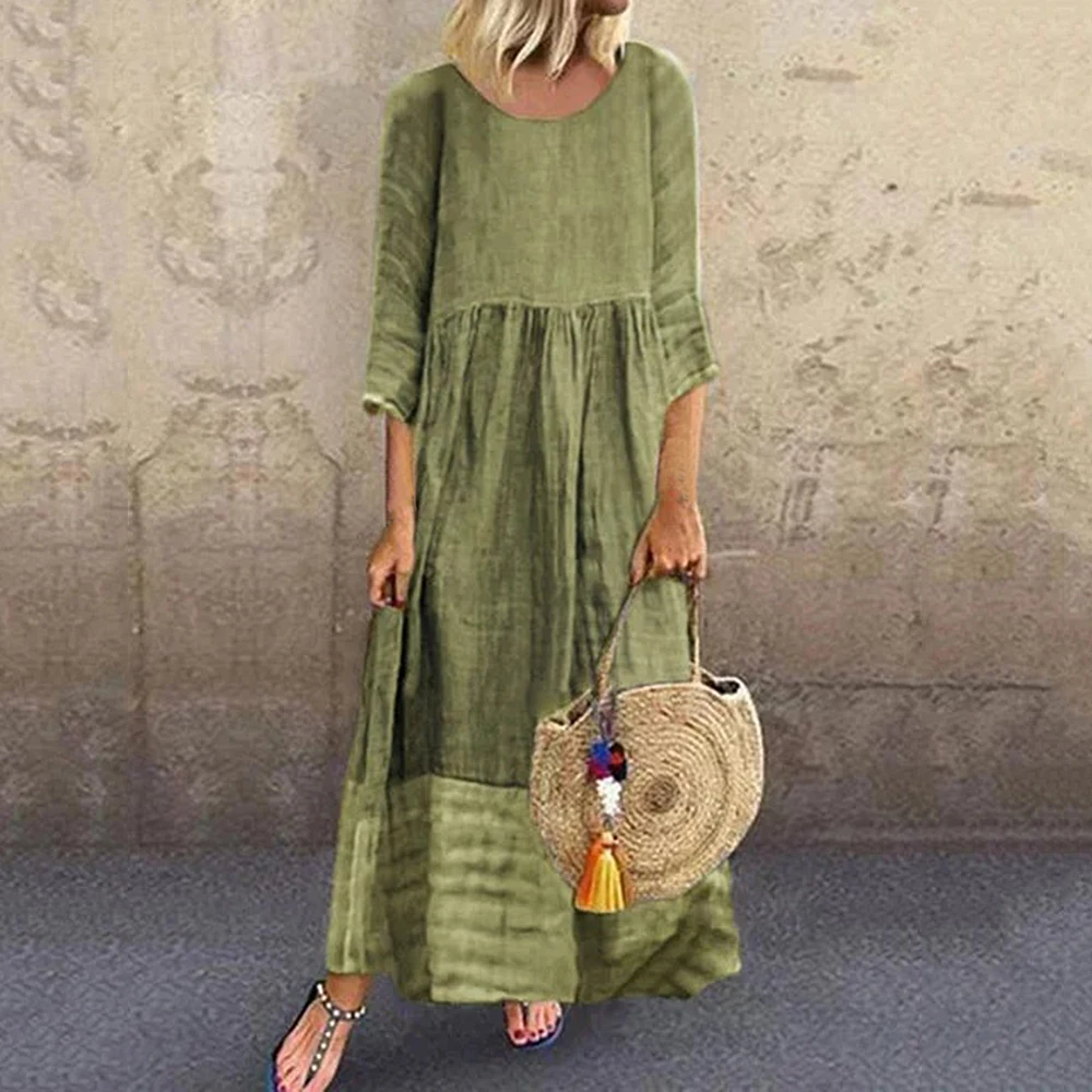 Винтажное платье для женщин, розовое vestidos mujer, женские длинные свободные платья с О-образным вырезом и градиентом, комфортное платье из ткани размера плюс