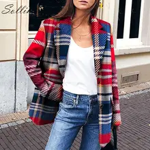Sollinarry Streetwear Plaid Women Blazer and Jackets Single Brested Autumn Red Blazer Winter Female Casual Jackets Vintage Feme