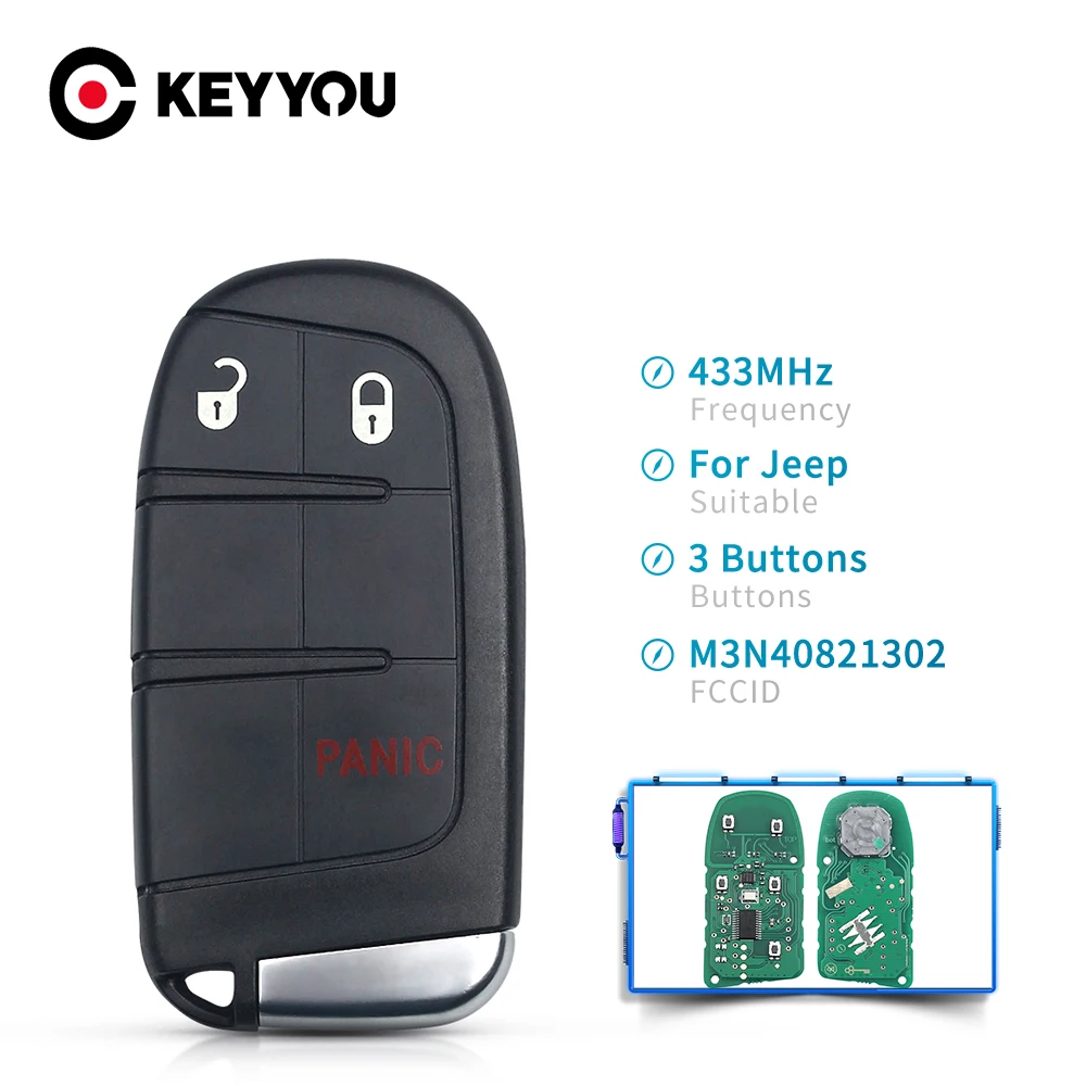 KEYYOU 433Mhz 3 Buttons Smart Remote Control Key For JEEP Grand