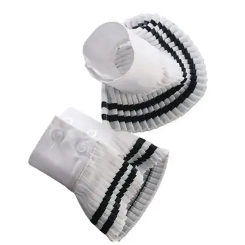 

Women Girls Navy Style Wrinkled Pleated Horn Cuff Double Stripes Detachable Sweater Fake Sleeve Wrist Warm Clothing Accessories