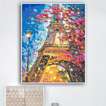 

YIJIE DIY Painting By Numbers Eiffel Tower Drawing On Canvas HandPainted Painting Art Gift DIY Home Decoration