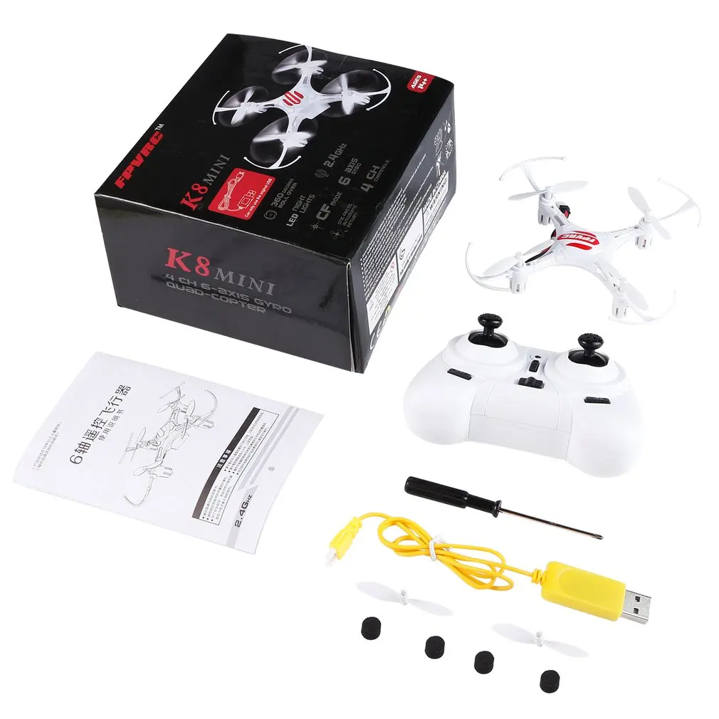 

Fpvrc One Press Automatic Return 2.4Ghz Cf Mode Led Night Lights 360 Degree Roll Over K8 Mini 4 Channel 6 Axis Gyro Quadcopter