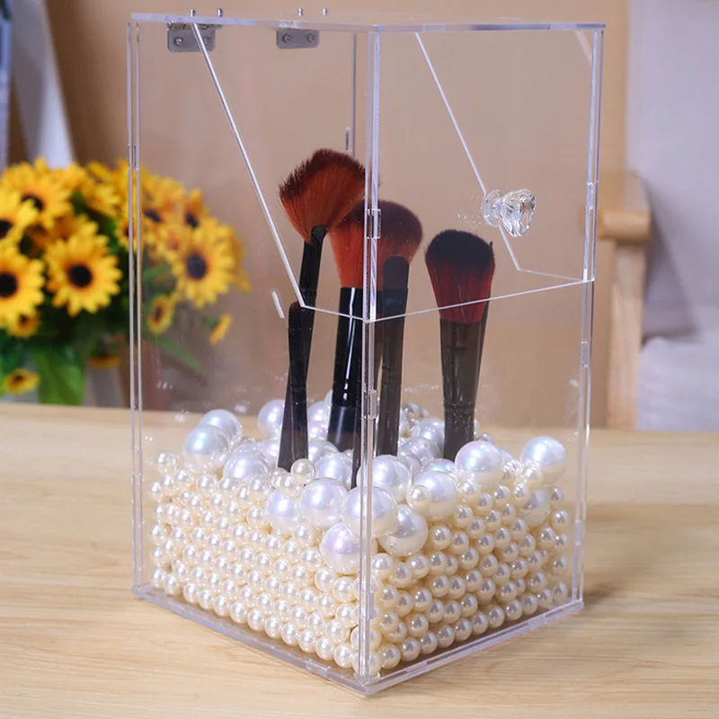 Acrylic Clear Makeup Brush Storage box with cover Plastic Makeup organizer Cosmetic tool Holder Pearl And Box Separate Sale Acrylic Clear Makeup Brush Storage box with cover Plastic Makeup organizer Cosmetic tool Holder Pearl And Box Separate Sale