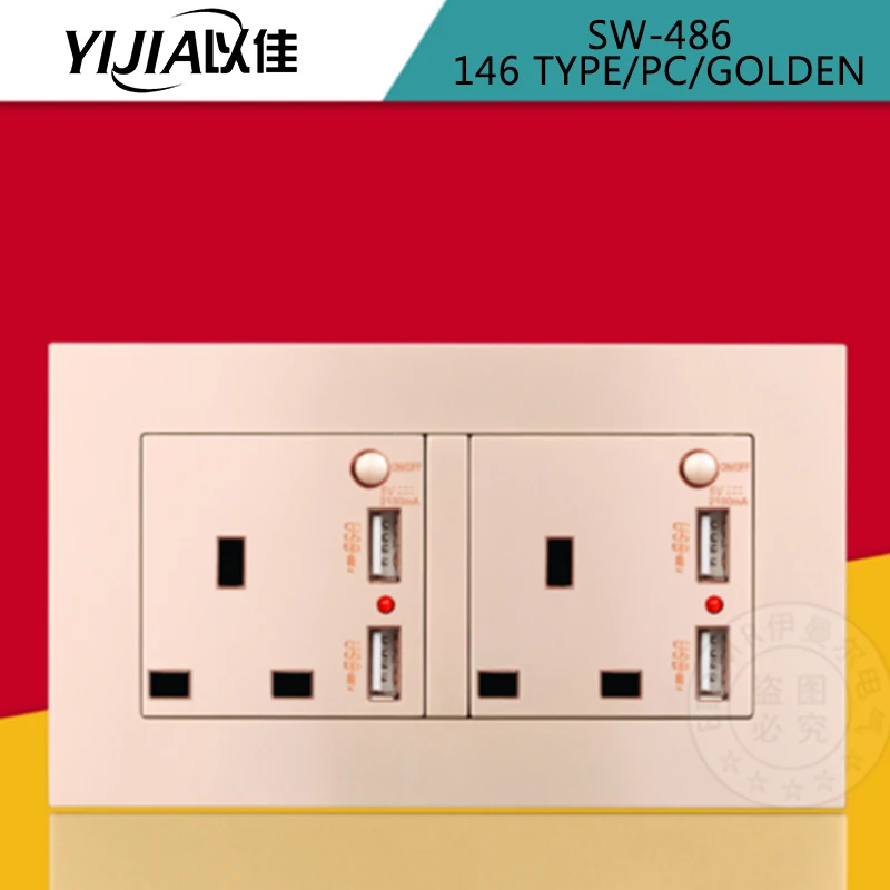 YIJIA Британский стандарт 86*86 мм/146*86 мм 13A разъем 86/146 типа 110-250 В розетки pc/нержавеющая сталь/стеклянная панель розетка для дома