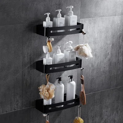 Алюминиевая черная полка для ванной комнаты, косметический стеллаж с одним рычагом, уголок ванной, корзина с крюком, полка для ванной C - Цвет: rectangle 3 PCS