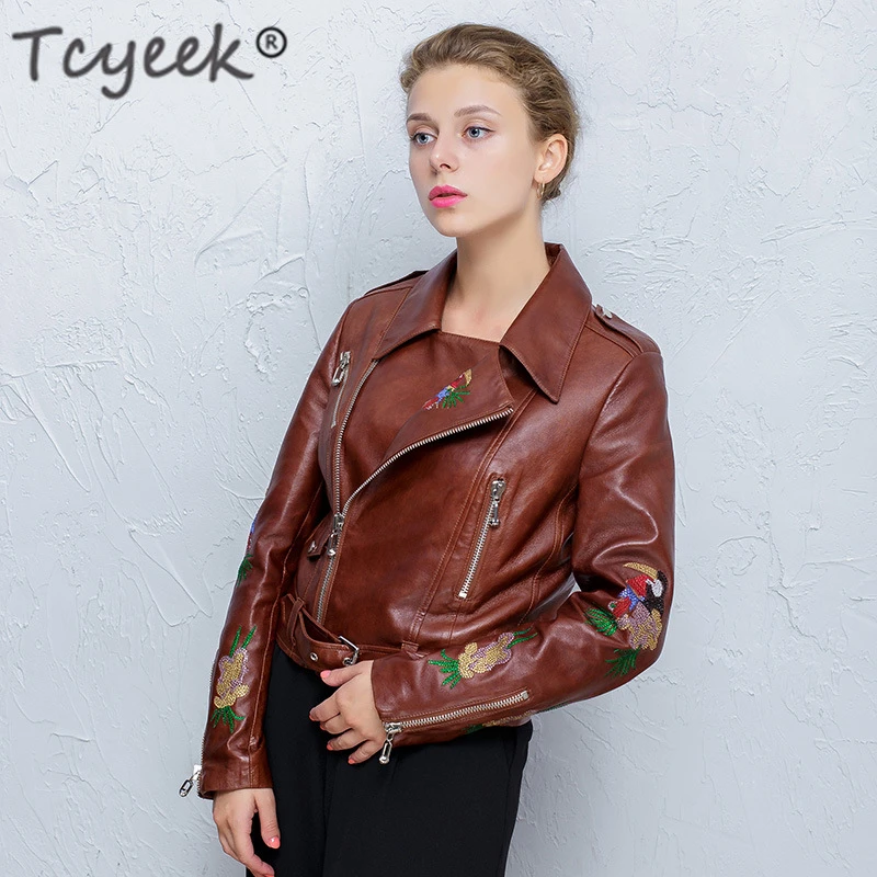 Tcyeek 100% натуральная овчина пальто женские куртки из натуральной кожи женские короткие Монтон байкерская куртка женская одежда 2019 Hiver DF1601