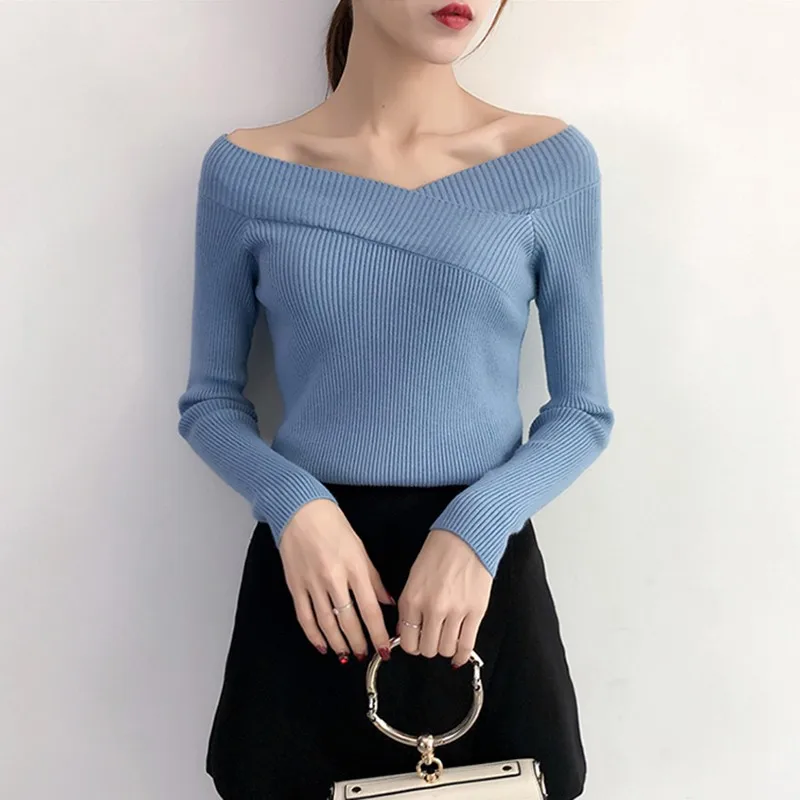 

Women Long Sleeves Pullover Autumn Winter Shirt Sexy V-Neck Sweater Fashion Jumper