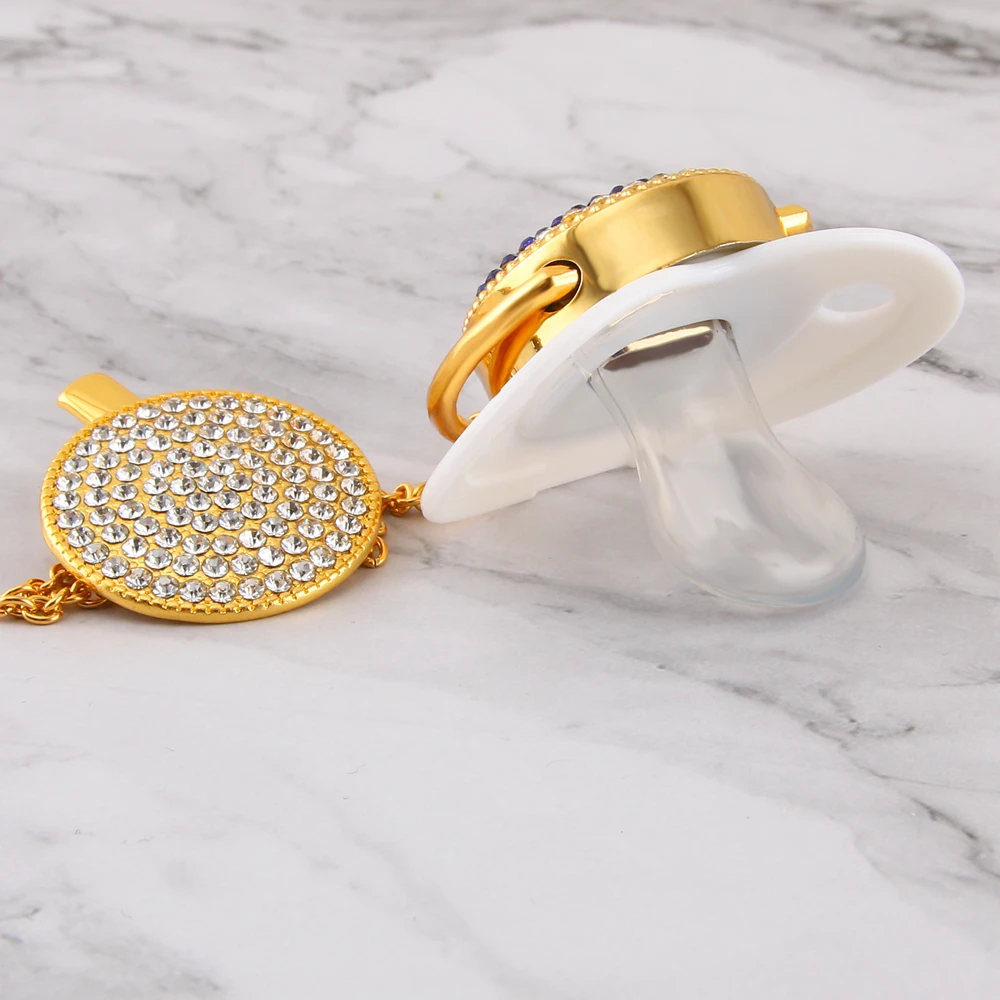 Bling Bling Moustache Baby Pacifier And Pacifier Clip Set Fashion Shiny Crystal Pacifier Safe Baby Gift