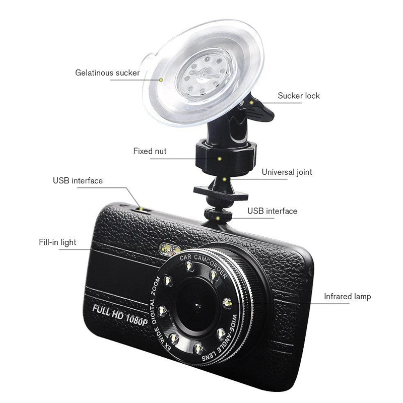 Черный 4 дюйма Lcd Dash Cam вождения Регистраторы видеорегистратор с двойной Камера
