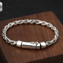 S925 Стерлинговое серебро ювелирные изделия трендовые личности ретро твист браслет тайское серебро ручной работы мужские наручные серебряные цепи