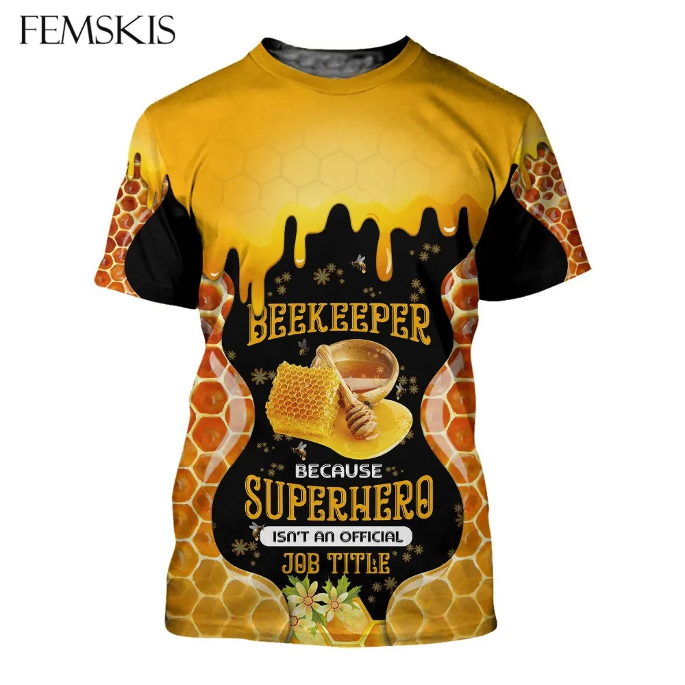 

FEMSKIS Bee Keeper 3D Printing MenT-shirt Honey Harajuku Fashion Women Short Sleeves Shirt Summer Hipster Casual Unisex Tops