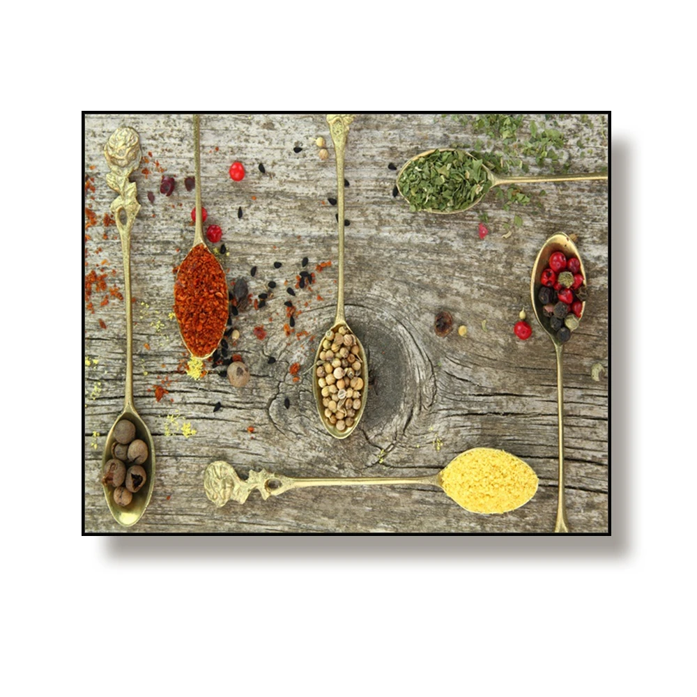 Canvas Painting Seasoning in spoon Wood grain background Art Poster Picture Wall Decor Home Decoration For Living room Kitchen Canvas Painting Seasoning in spoon Wood grain background Art Poster Picture Wall Decor Home Decoration For Living room Kitchen