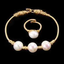 Ручной работы, жемчужные браслеты, кольца, наборы пресной воды, барокко, перламутровые браслеты для женщин, Свадебный светильник из натурального жемчуга, хорошее ювелирное изделие