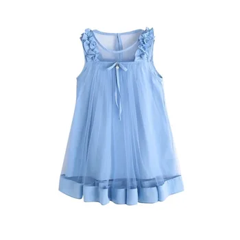 

New Baby Girl Dress Summer Child Clothes Cute Sleeveless chiffon Dress Blue Fashion Elegant Clothing for 3-10 Years Old