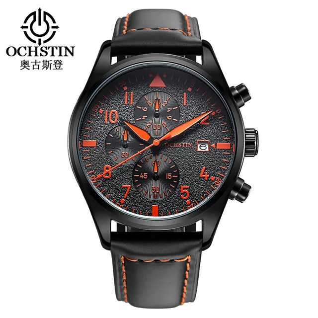 

Ochstin Augustus Deng Multi-functional Popular Quartz Watch Business Casual Genuine Leather Men Sports Watrproof Watch