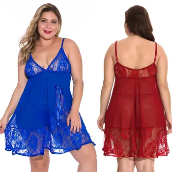 

Fashion Women Lace Solid Colors Bow Plus Size V-neck Backless Nighdress Home wear Sexy Babydoll Lingerie Sleepwear Nightgowns#p3