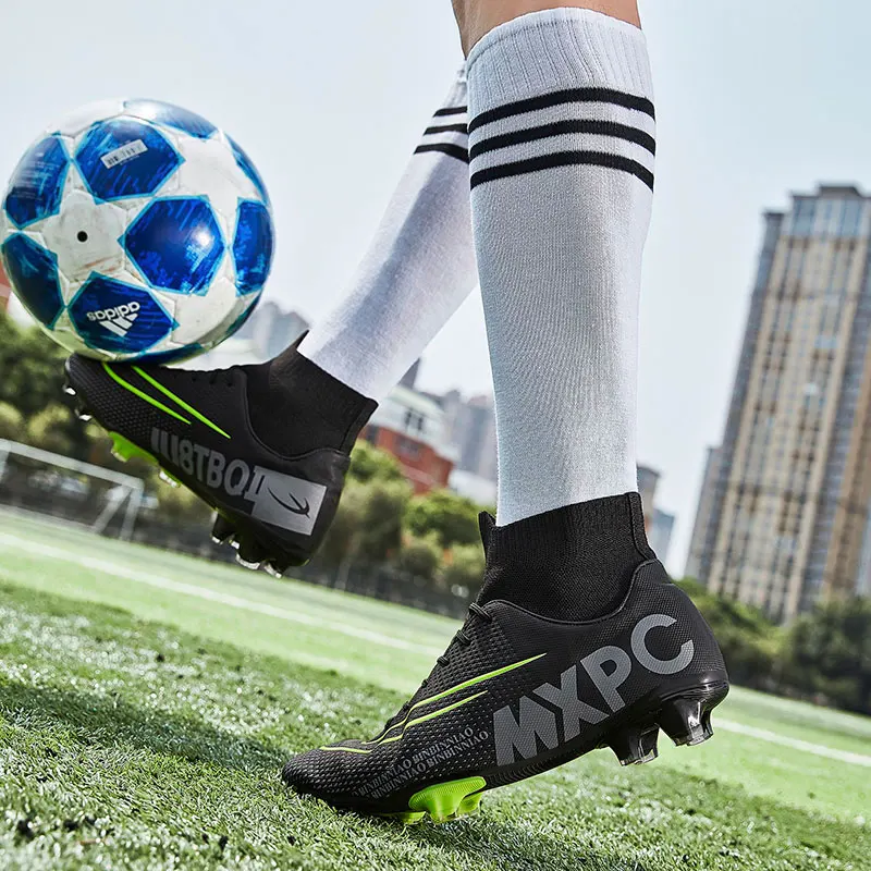 MWY мужская футбольная Бутсы Высокая Лодыжка футбольная обувь длинные шипы уличные тренировочные кроссовки газон обувь для футзала Zapatillas De Futbol