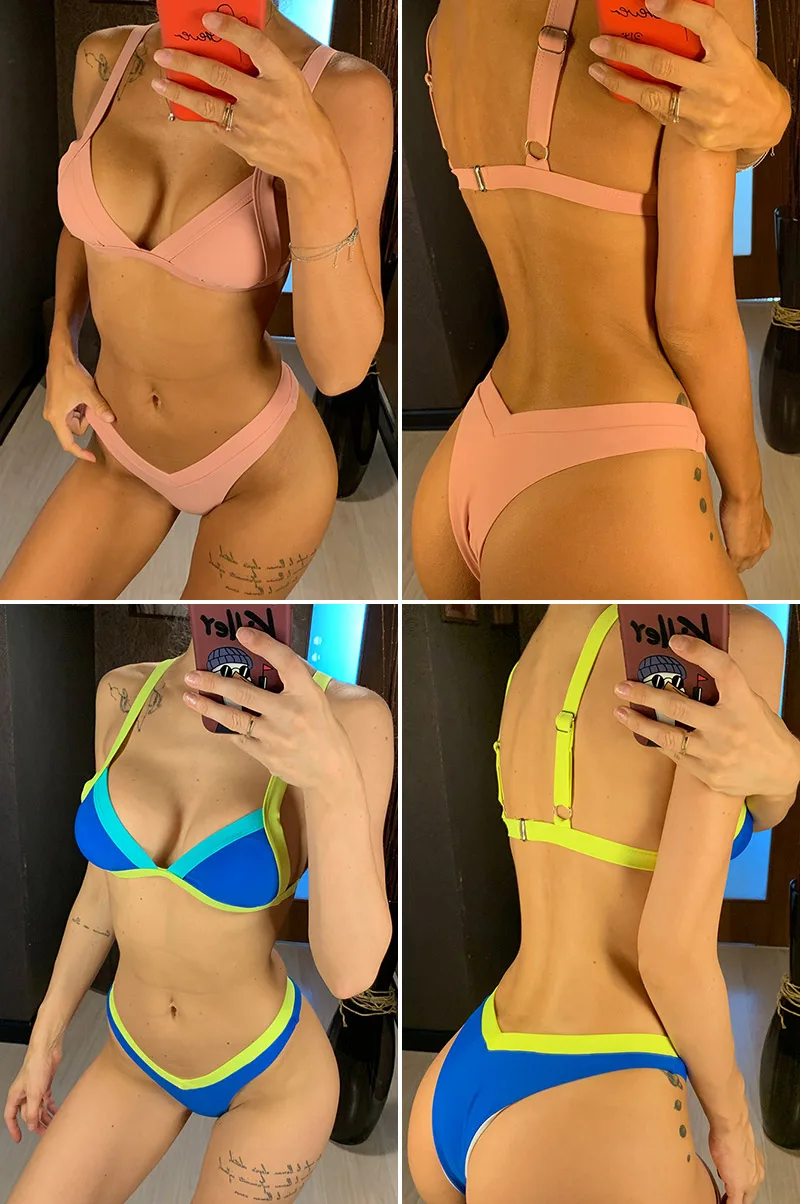 strapless bikini set Bikini 2021 Solid Swimsuit Women Swimwear Push Up Bikini Set Patchwork Biquini Brazilian Summer Beach Bathing Suit Swim Wear two piece bikini set