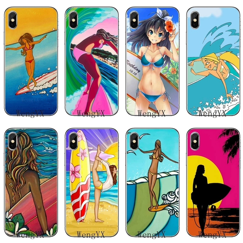 Surfing Art Surf Girl painting For iPhone XR X XS Max 8 7 6s 6 plus SE 5s 5c 5 iPod Touch Accessories phone case | Мобильные