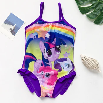 

Pony 1 Piece Bathing Suits for Girls Swimsuit Swimwear with Ruffles One-Piece Princess Swim Beach Wear 2-7T
