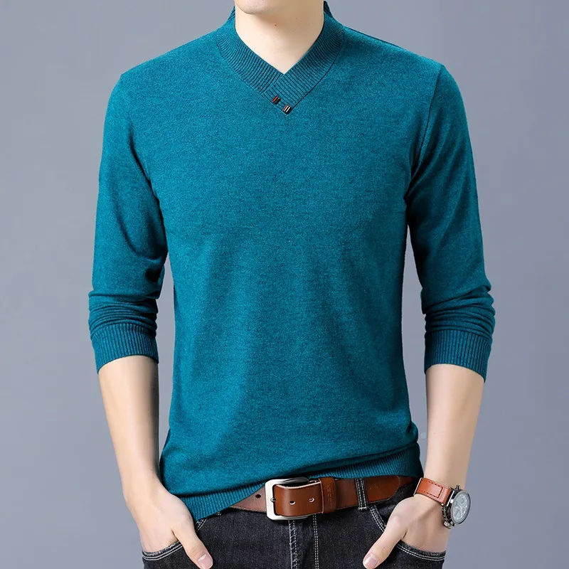 YUSHU шерстяной мужской свитер Пуловеры с длинными рукавами Повседневные С v-образным вырезом однотонные облегающие вязаные свитера мужские Pull Homme 6 цветов