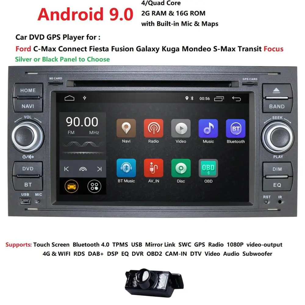 Автомобильный мультимедийный плеер Android 9 gps Авторадио 2 Din 7 дюймов для Ford/Mondeo/Focus/Transit/C-MAX/S-MAX/Fiesta 4G wifi DVD