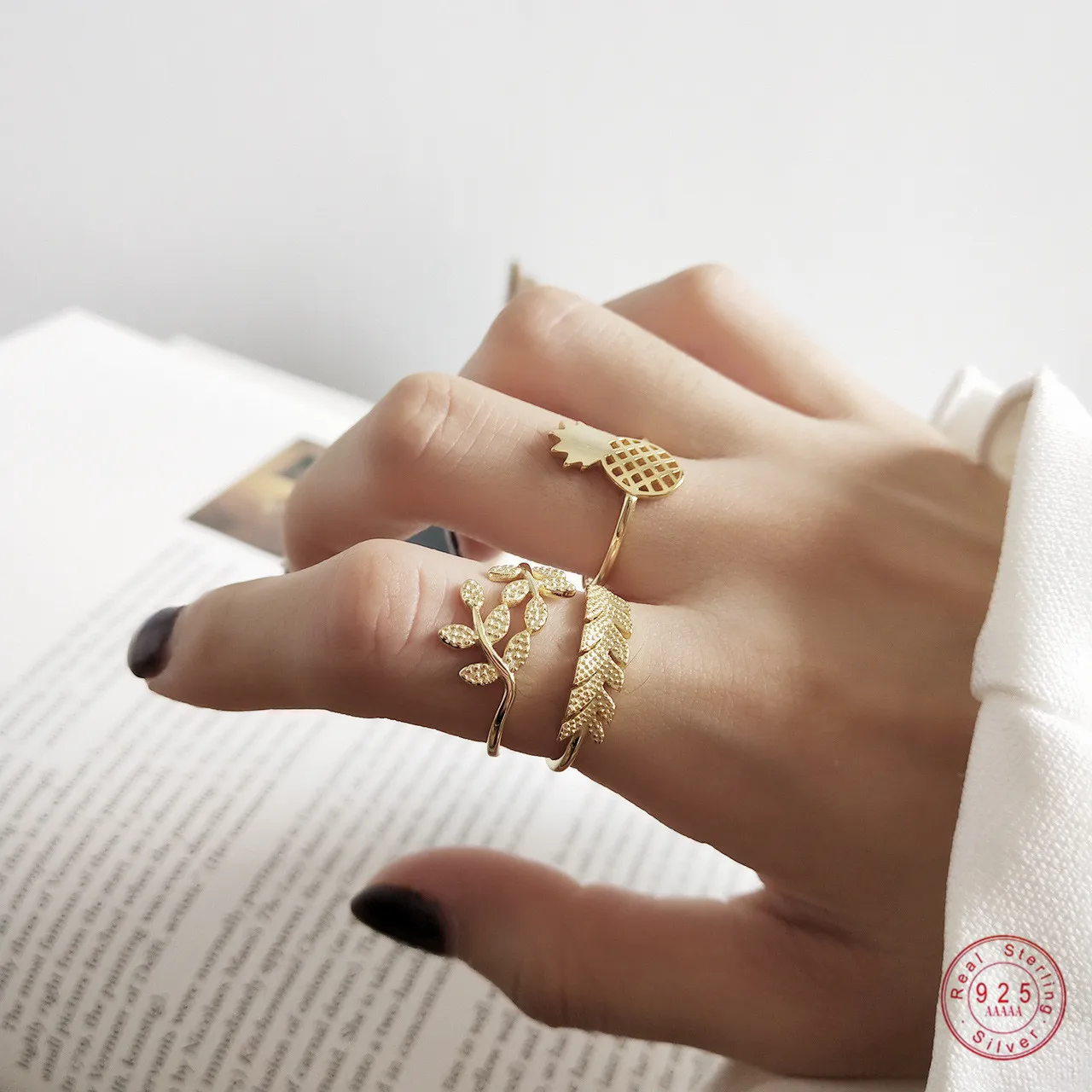 925 Sterling Silver European Simple Fruit Pineapple Leaf Malt Ring Women Classic Fashion Party Jewelry Girlfriend Gift
