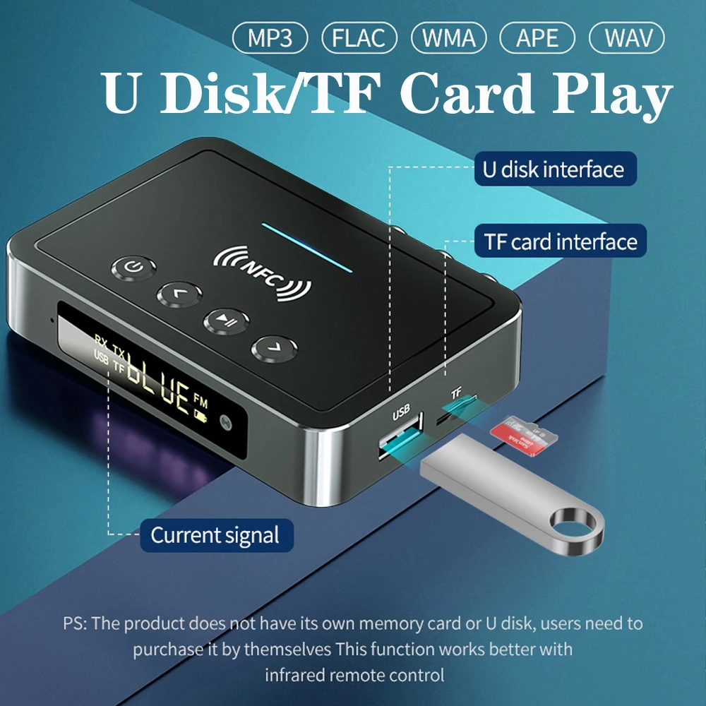 NFC Bluetooth 5.0 Audio Adapter 3.5MM Aux RCA SPDIF Wireless FM Receiver Transmitter Support TF U Disk Play Remote Control