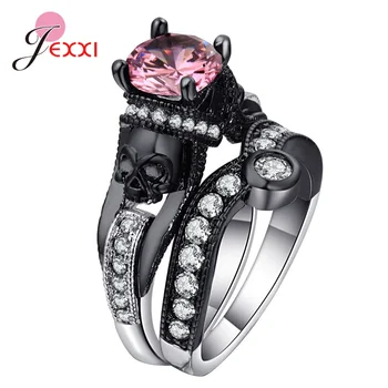 

Vintage Cubic Zircon Stone Skull Rings Fashion Jewelry Women Men's Punk CZ Skeleton Ring For Party Ornament