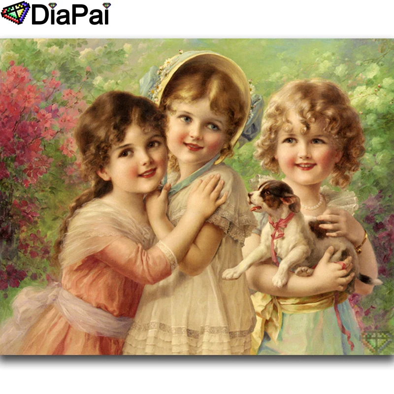 

DIAPAI 5D Diamond Pattern Rhinestone Needlework Diy Diamond Painting Cross Stitch "Girl scenery cat"Diamond Embroidery A27594