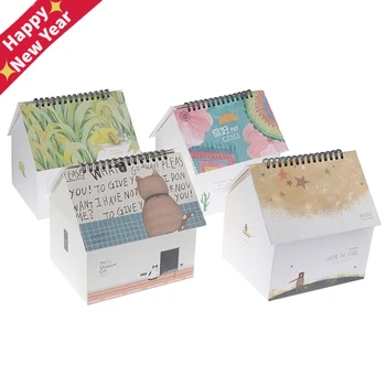 

Creative Folding House Desk Calendar Van Gogh Starry Night Cartoon Animal Calendars Desktop Storage Box 2020 Year