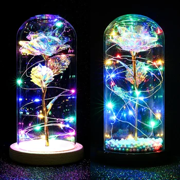 

Rose Lights LED Light in Glass Dome Rose LED Night Lights Gifts for Valentine's Day Fairy Multicolor Flowers Night Lights D30