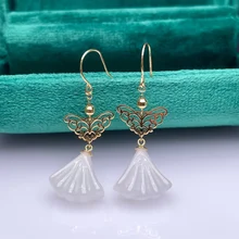 

SHILOVEM 18k yellow gold real natural White Jasper Stud Earrings classic wholesale Fine women gift new myme1213005hby