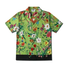

2022 Summer New Men Hip Hop Flowers Print Shirt Lovers Fashion Short Sleeve Cool Thin Loose Hawaiian Beach Harajuku Lapel Shirts