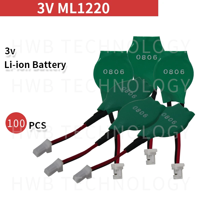 100PCS ML1220 ML 1220 Rechargeable 3V CMOS RTC Battery w/ Cable BIOS Backup Free shipping | Электроника