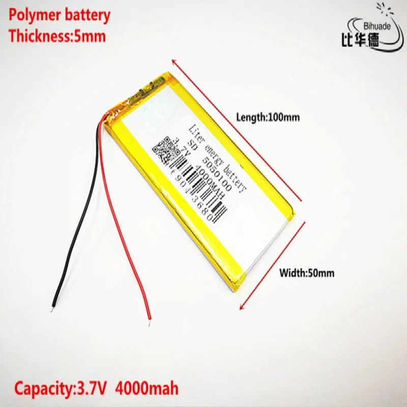 

Good Qulity 3.7V,4000mAH,5050100 Polymer lithium ion / Li-ion battery for TOY,POWER BANK,GPS,mp3,mp4