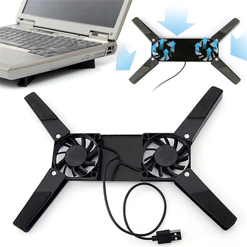 

Laptop Bureau Ondersteuning Dual Koelventilator Notebook Computer Stand Opvouwbare Usb Rek Houder Zwart Nieuwe