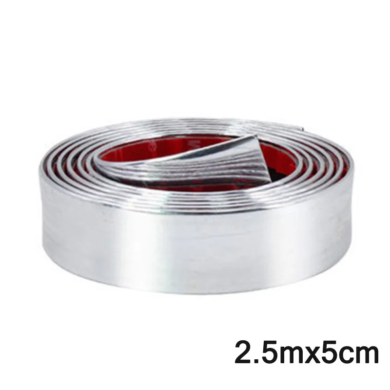

1* 2.5Mx5cm Car Silver Chrome Moulding Trim Strip Decoration Door Bumper Edge