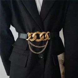 All-Match Women Fashion Elastic Golden Chain Decorative Belt Punk  Golden Buckle And Suit Trousers Corset Waist Waist Waistband