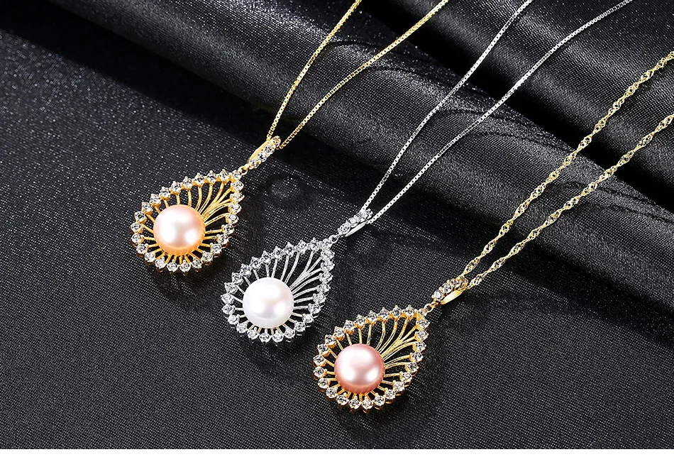 

S925 sterling silver necklace freshwater pearl female necklace zircon pendant female LS311