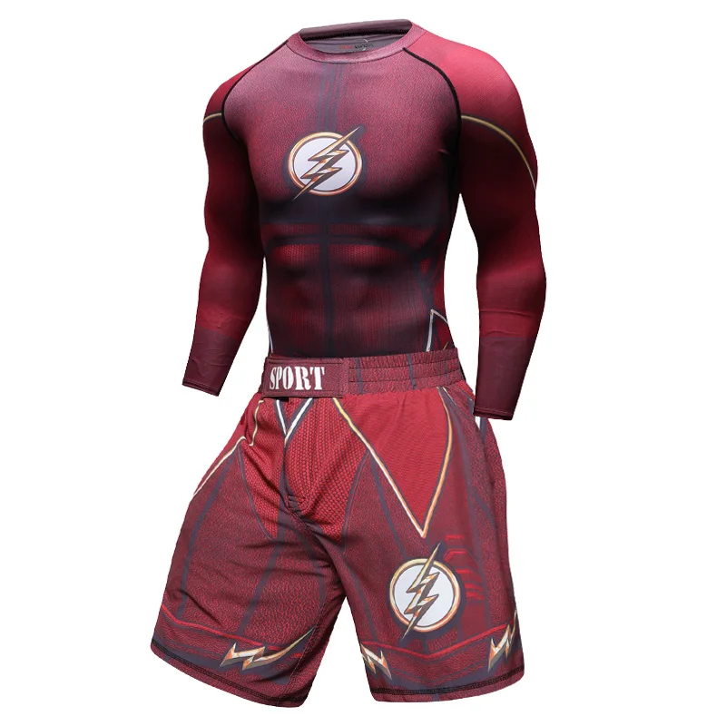 Red FLASH MMA Bjj боксерская футболка спортивная мужская Рашгард джиу джитсу с длинным рукавом Фитнес муай свитер тайский брюки шорты 3D - Цвет: CD-08