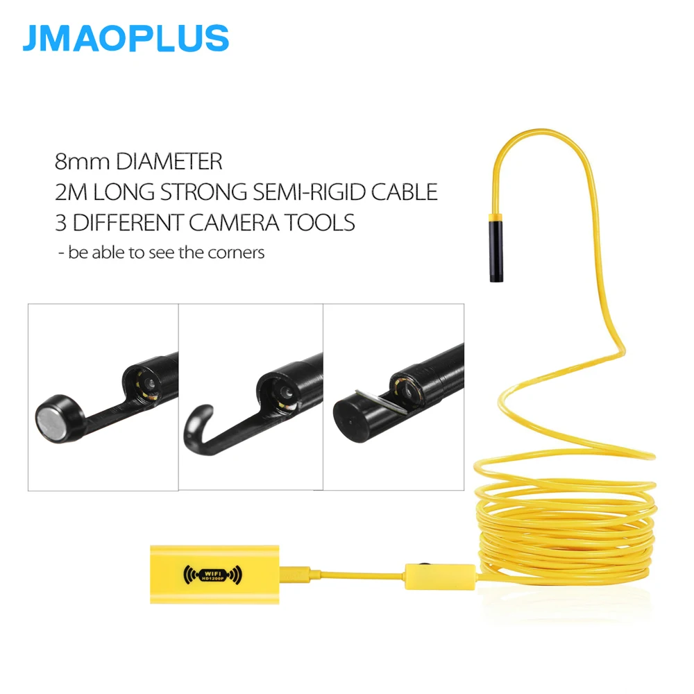

1200P 2MP WIFI endoscope camera mini waterproof hard line detection camera 8mm